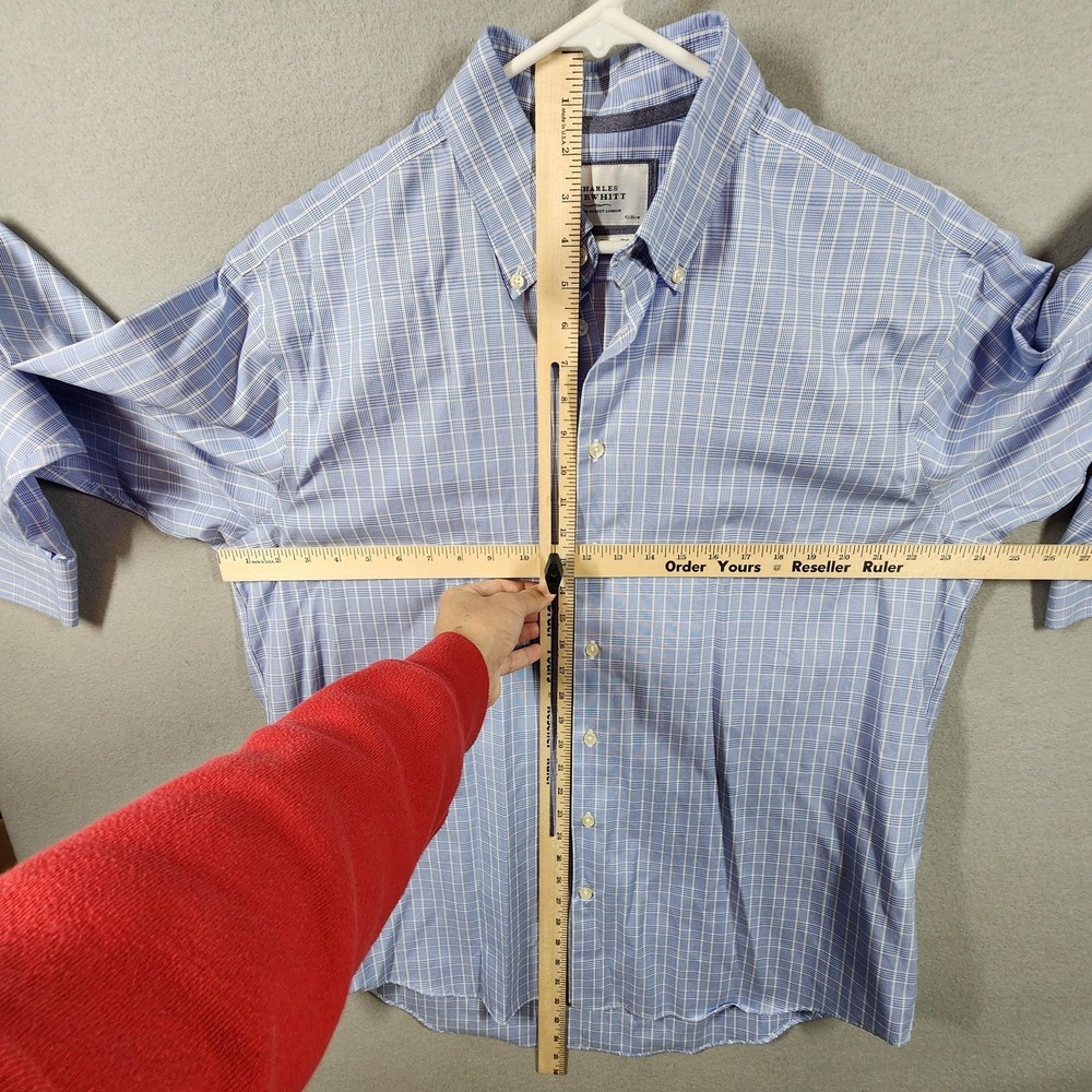 Charles Tyrwhitt Shirt Mens 17 34 Large Blue White Plaid‎ Non Iron Classic Fit